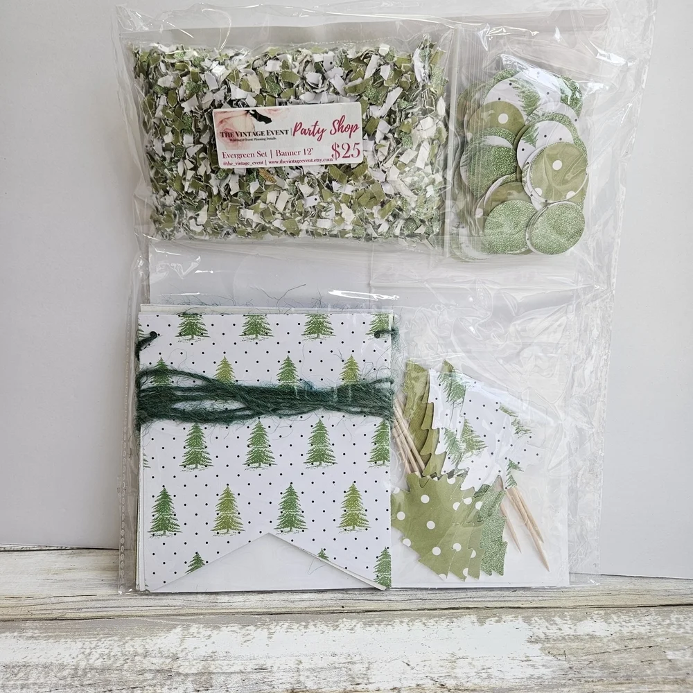Vibrant Green and Gold Christmas Party Decoration Set